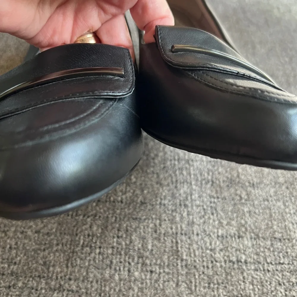 Easy Spirit Anti-Gravity Black Leather Loafer Pumps Low Block Heel Shoes 11M